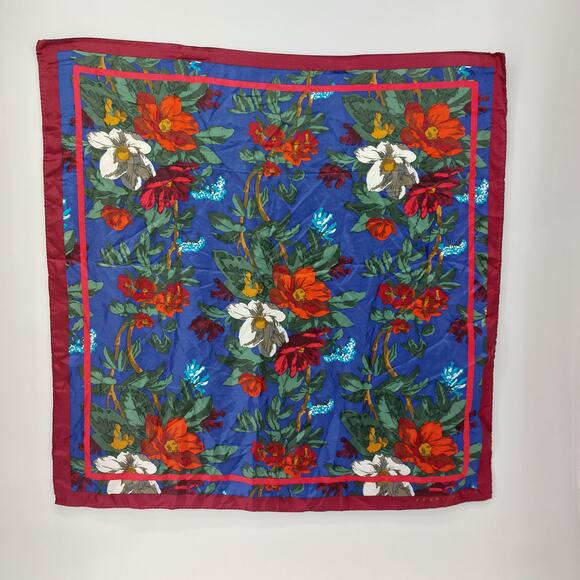 Perry Ellis Silk Floral Flower Scarf 35x35 Japan Red Blue - Picture 12 of 12